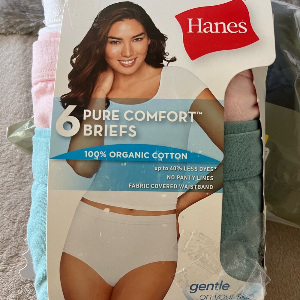 NWT Hanes Women’s 6 PK Pure Comfort Organic Cotton Briefs- Assorted Size 9 (XL)